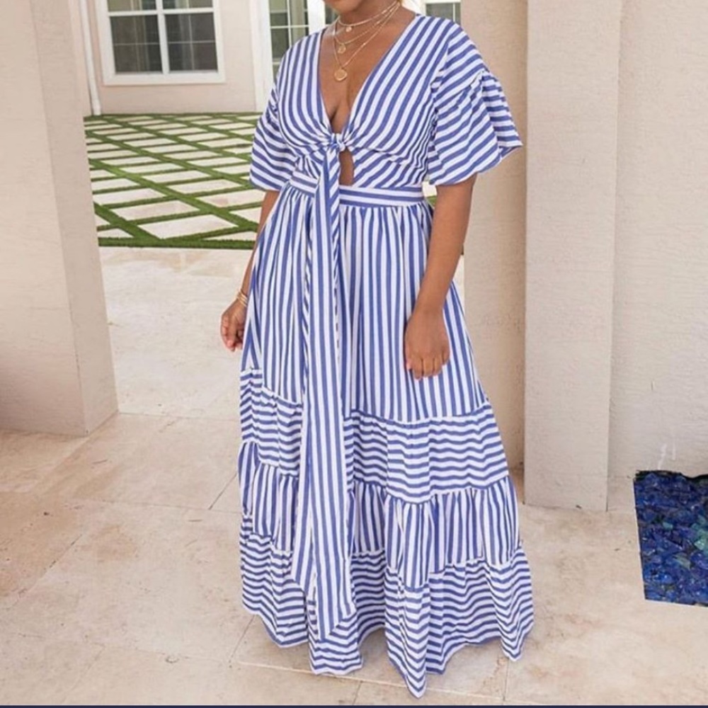 Striped tie front maxi dress‼️